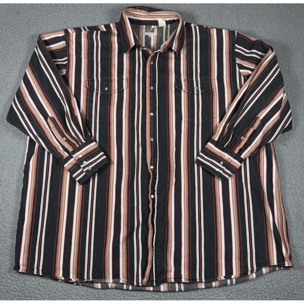 Ely Cattleman Black and Brown Striped Casual Button-Down Shirt